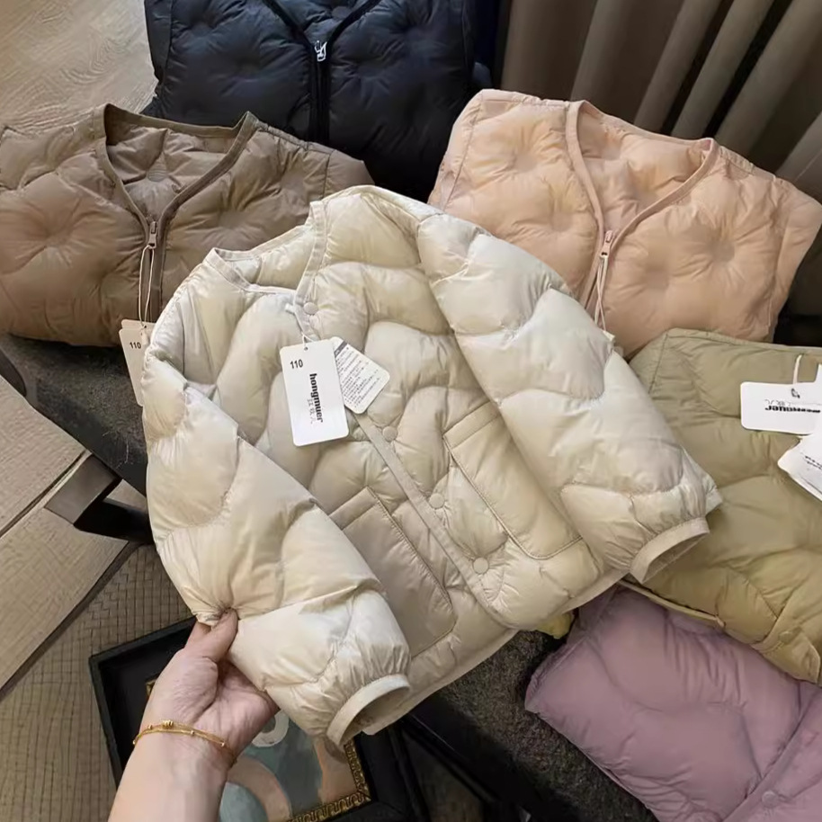 中大童90鸭绒轻薄羽绒内胆2025新款儿童秋冬圆领波浪轻型羽绒服