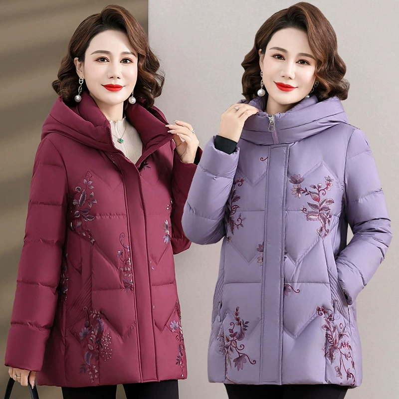 Мама пуховик зимний благородный 2024 новый средний и пожилой женский осенний и зимний модный хлопковый пальто толстый