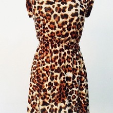 跨境专供欧美气质女装 时尚夜店性感无袖圆领豹纹连衣裙 厂家批发