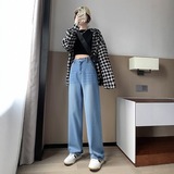 300斤特大码女装胖mm复古街头风牛仔长裤2025春秋新款高腰阔腿裤，女装牛仔裤，变形策服饰