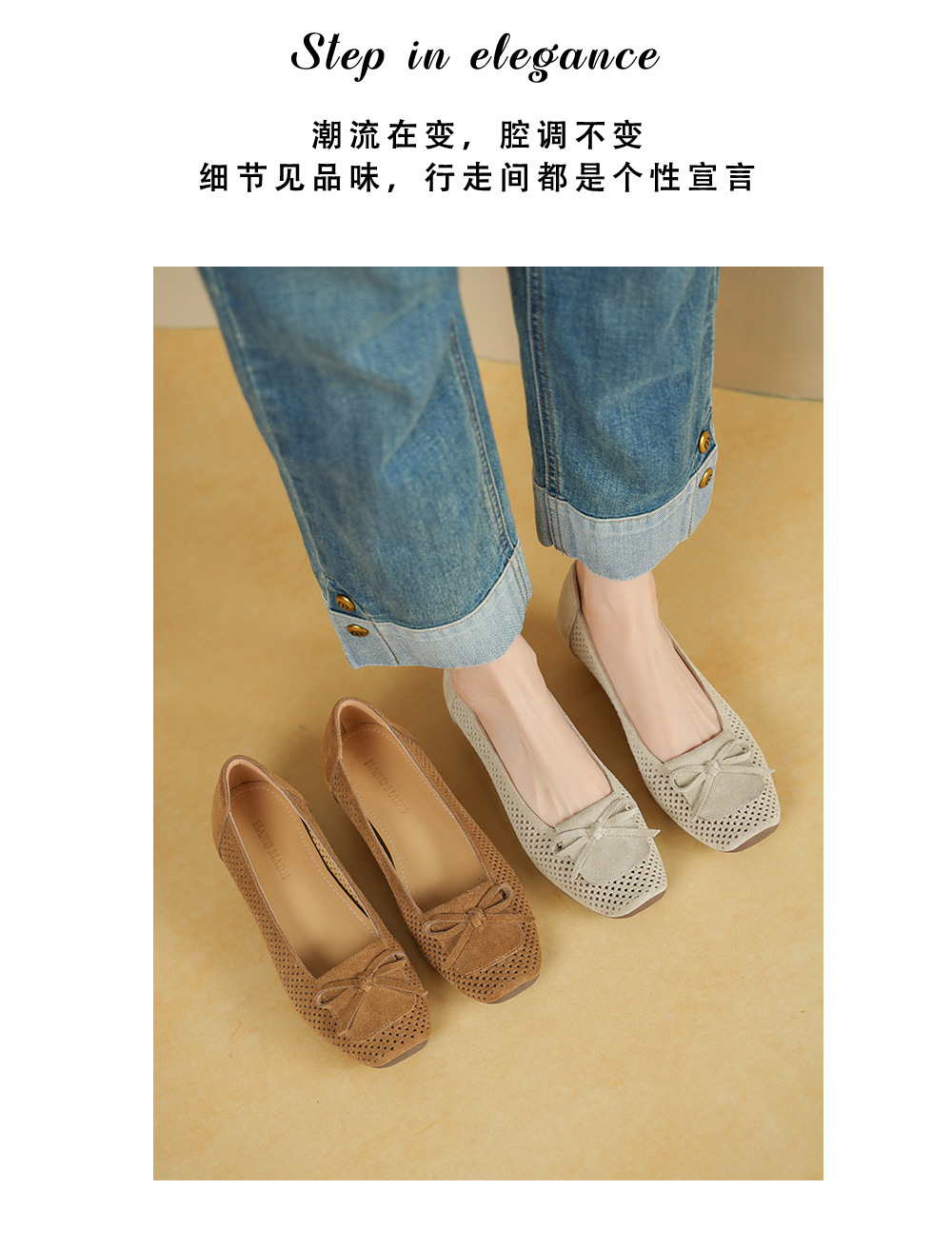 Giày cao gót nữ da lật bò mũi nhọn gót vuông 3.5cm, kiểu dáng nơ xinh — màu sắc chi tiết 2