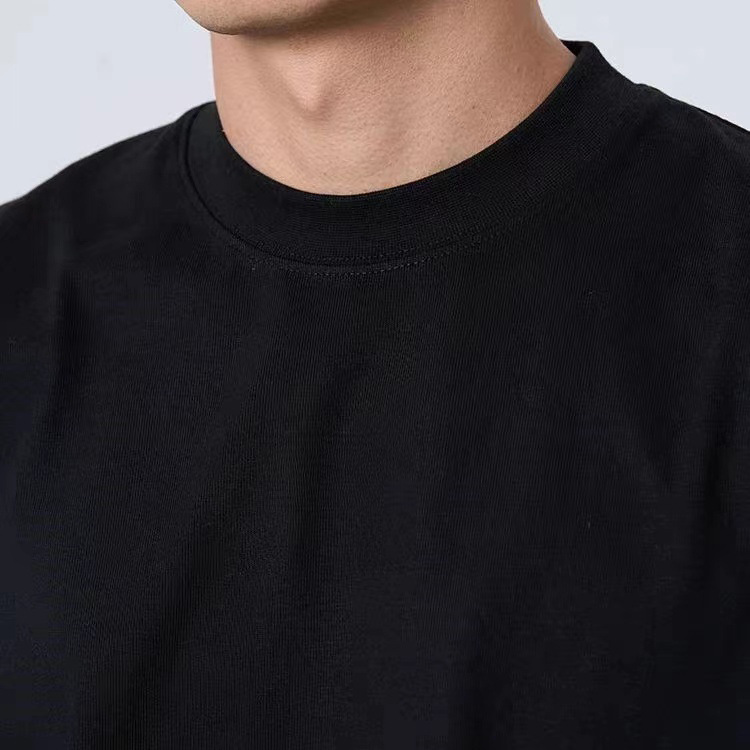 350g marca de moda pesada pequeña camiseta de manga larga de color sólido cuello alto suelto camiseta de base europea y americana de tamaño grande