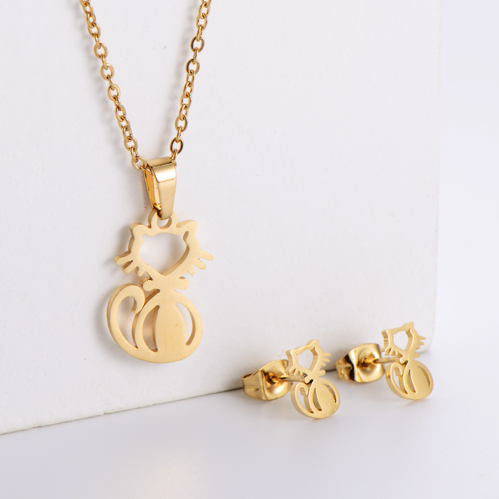 New Trend Cut And Polished Cat Pendant Necklace Earrings Set Wholesale Nihaojewelry display picture 4
