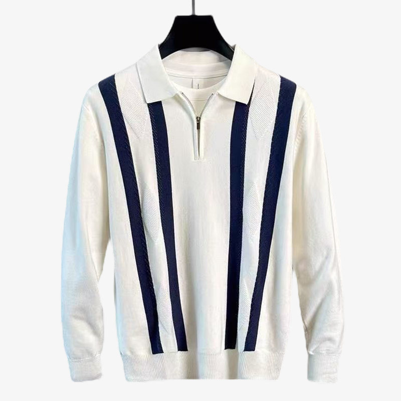 Explosiones transfronterizas de tamaño grande europeo polo camiseta con solapa camiseta de punto suéter hombre medio cremallera rayas otoño y invierno fábrica al por mayor
