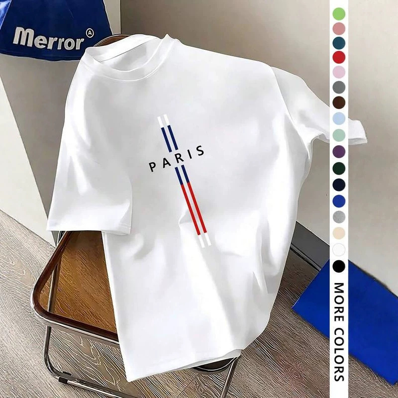 Foreign Trade Letter-Printed Round-Neck Short-Sleeved Pure Cotton T-Shirt, Summer Casual Fashion Daily Wear Tropical Style Top