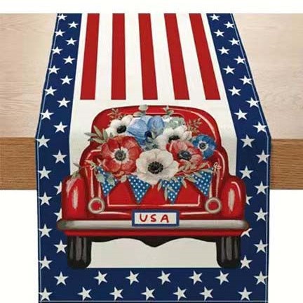Transfronterizo 2024 nuevo día de la independencia de los Estados Unidos lino bandera de mesa bandera estrella y rayas tela de mesa de comedor cama de té tela de mesa