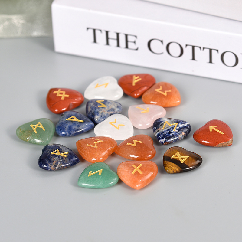 Amazon europeo y americano Venta caliente 25 cristal natural amor Luen carta ruoni Rune cristal piedra