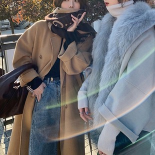 Camel overcoat women's autumn and winter 2023 new Korean style loose Hepburn style double breasted woolen coat