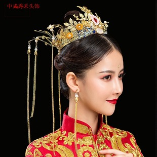Phoenix Crown Bride Xiuhe Dress Headwear New Chinese Wedding Costume Tassel Dragon and Phoenix Jacket Hair Accessories Large and Small Face