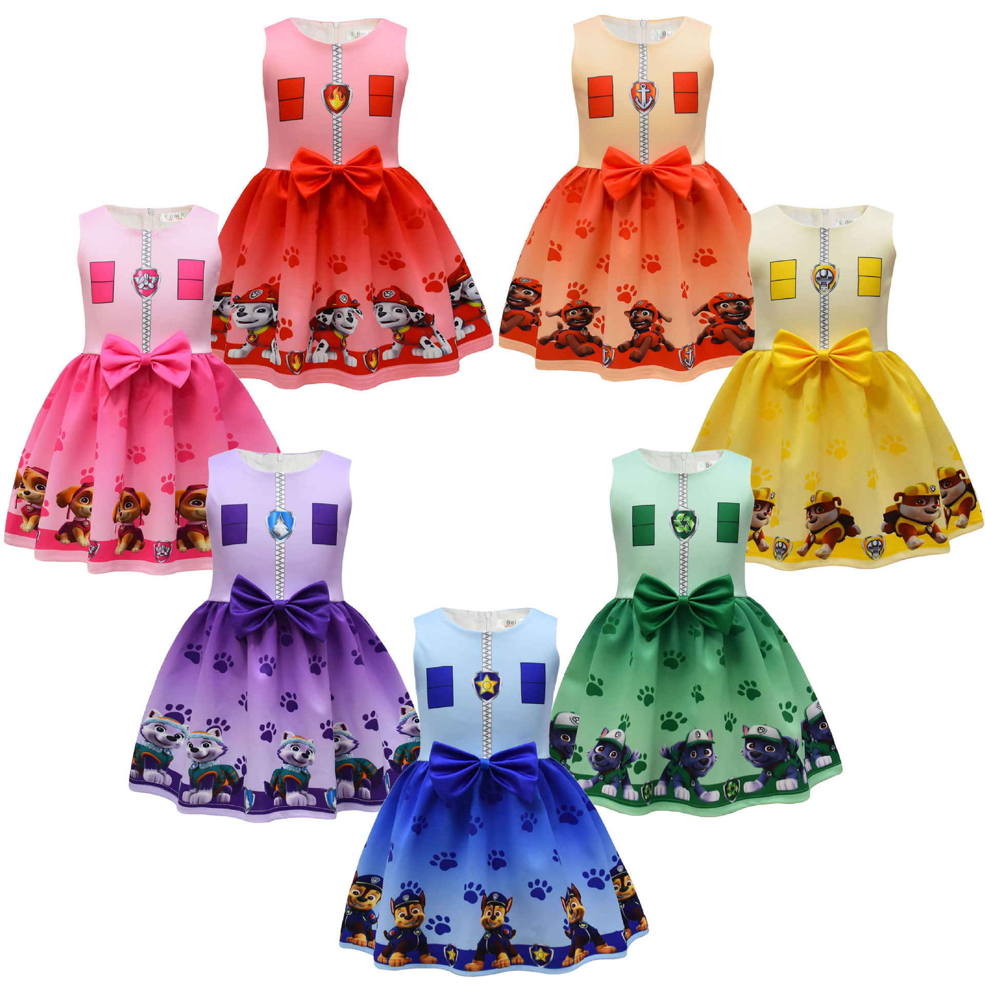 Spot Cross-Border Digital Printing Digital Cartoon Print Girls Dress Girls Bow Dress Skirt