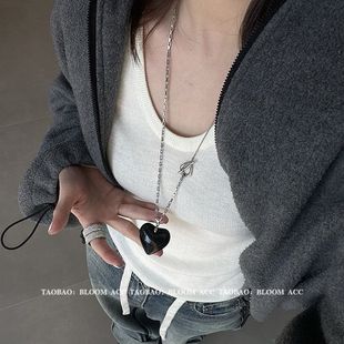 Ins Blogger Titanium Steel Non-Fading Long Necklace Heart Transparent Niche Design Adjustable Neck Chain Sweater Chain
