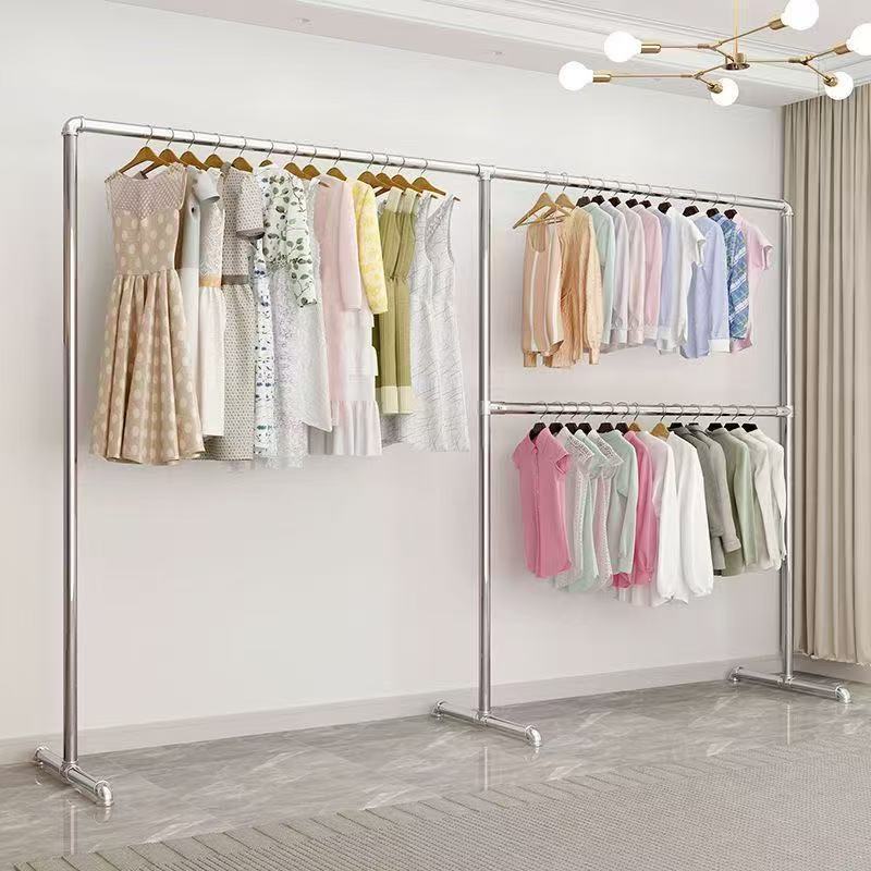 简易加厚镀锌钢管服装展示架阳台卧室落地衣服架可拆卸单杆晾衣架