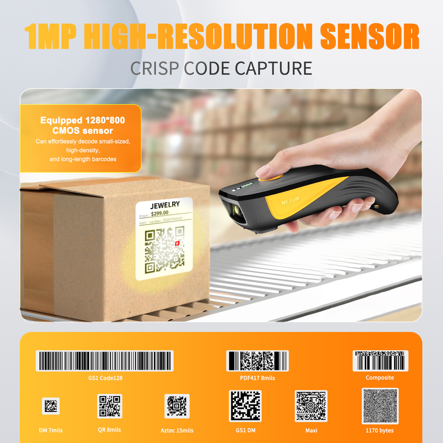 Handheld Portable Wireless 2D Scanner 2400mAh Shock-Proof 4