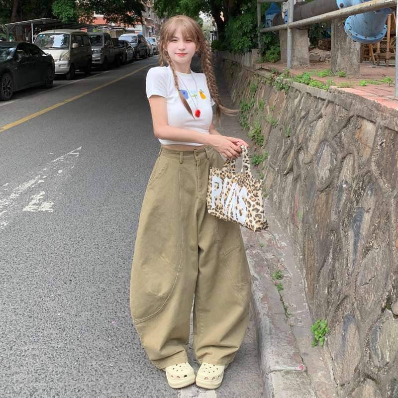 批发咖色美式复古垂感拖地弯刀男女宽松休闲阔腿工装裤|undefined