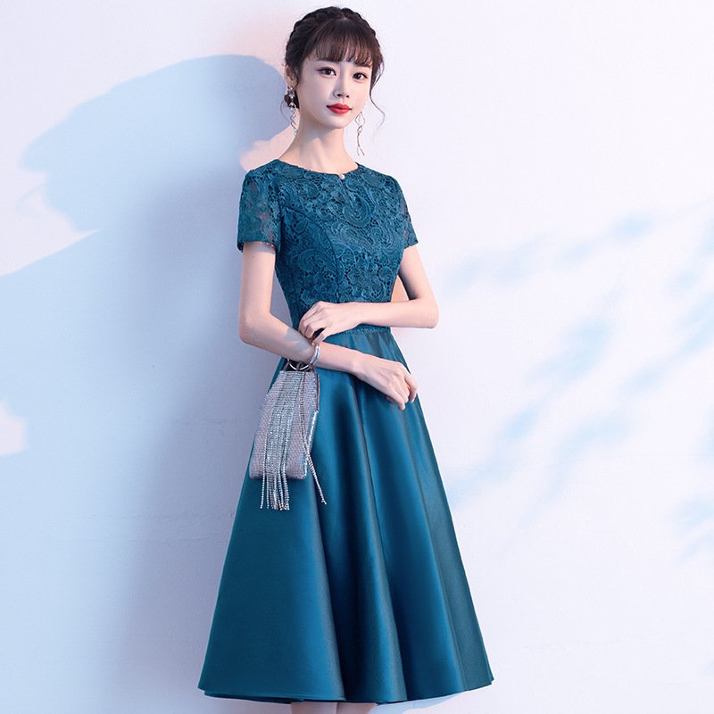Blue mom wedding banquet evening dress women's high-grade young happy mother-in-law Wedding Toast dress dress can be worn at ordinary times
