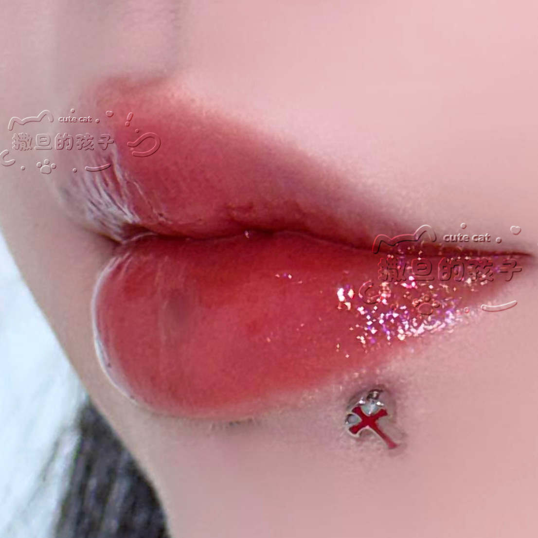 Satan's Children Gothic Cross Labret Lip Ring 316L Surgical Steel Black 16mm Bar 1.2mm Gauge detail image 9