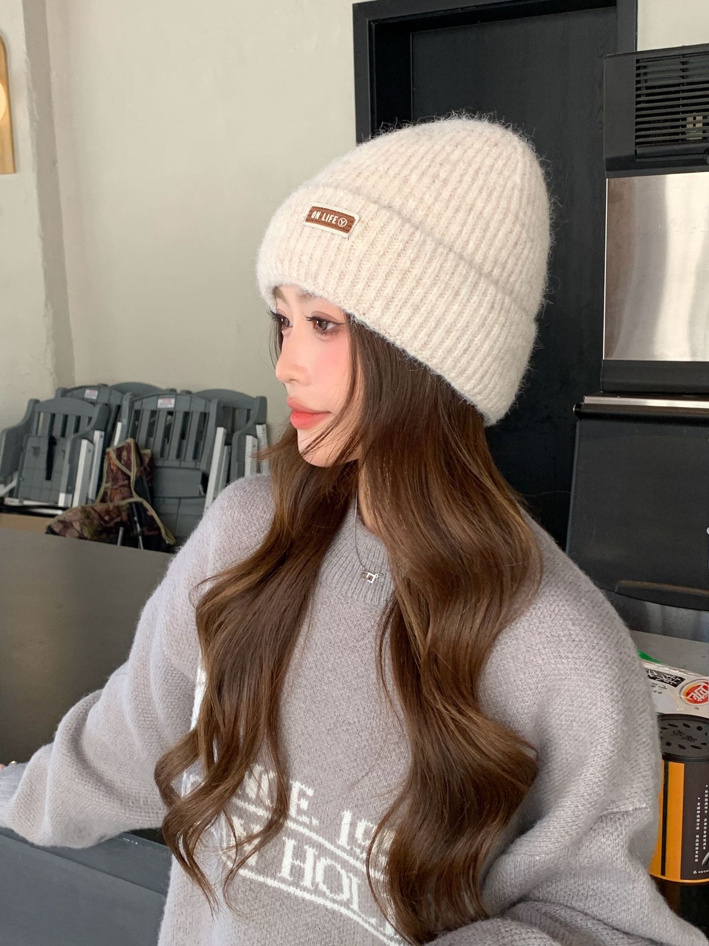 Solid Color Large Head Circumferece Face Slimmig Postpartum Autum Witer Fleece Lied Cold Thick Kitted Hat For_voghion.com