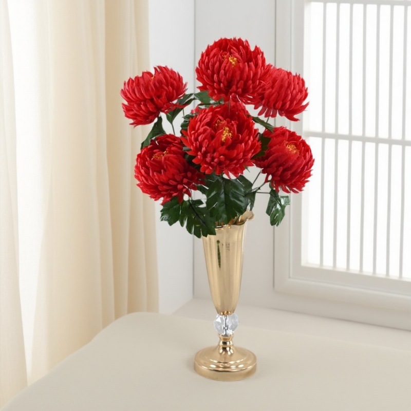Flores artificiales de estilo europeo, crisantemo de 7 cabezas con forma de garra de dragón, decoración de bodas, arreglos florales, decoración de ventanas, ramo de flores artificiales decorativas
