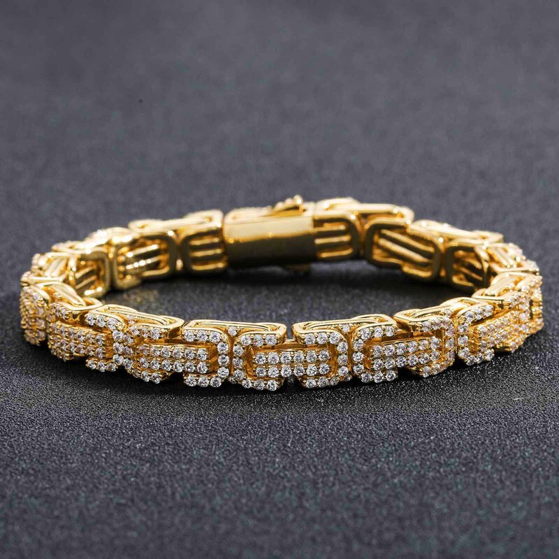 European and American hip hop byzantine bracelet micro inlaid zircon chain three-dimensional men's personality trend niche cross-border bracelet