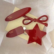 安可拉红色发夹显白刘海夹甜美蝴蝶结星星侧边夹发饰发卡摆摊一元