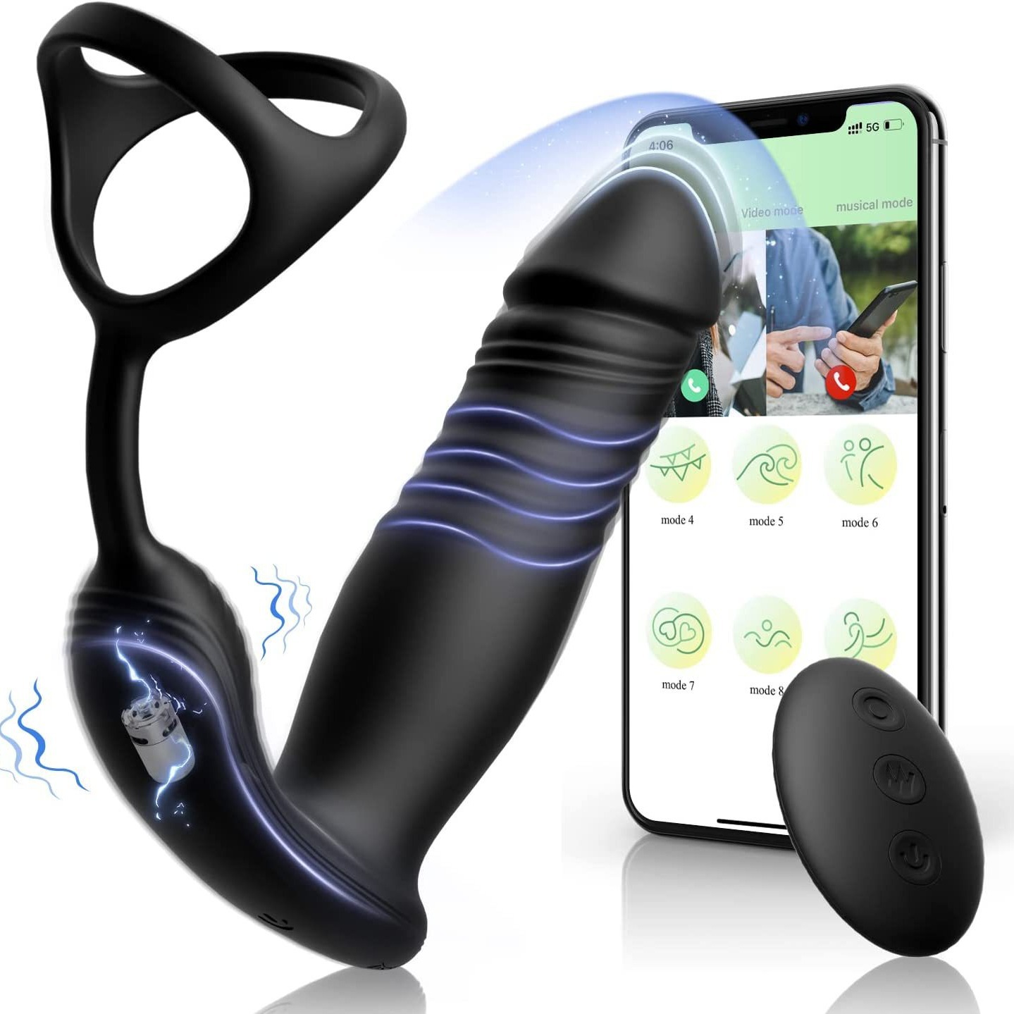 Backcourt anal plug, anal vibrator, 6-mode sperm locking ring, sex toy, prostate massager, male toy APP