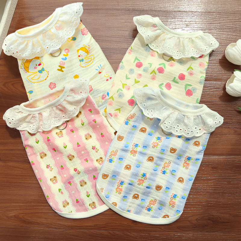 Cat Clothes All Cotton Yarn Breathable Thin Dog Cat Pet Dog Supplies Air-conditioning Clothing Can Hold Dwarf Cat to Prevent Hair Drop