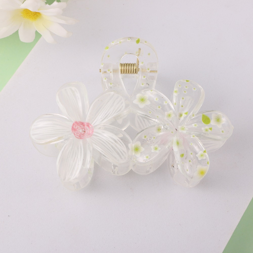 Nuevo color frangipani acrílico pinza para el cabello flor pinza de agarre de alta calidad elegante accesorio para el cabello de mujer pinza de tiburón de agarre lateral