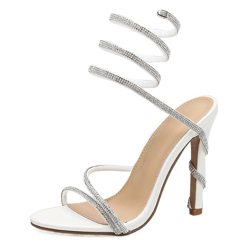 2023 New Summer Snake-shaped Rhinestone High Heels Cyber Celebrous Fairy Wind-wrapped Thin Heel Sandals Women's Wholesale Foreign Trade