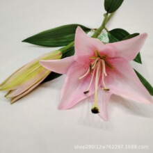 仿真百合花轻奢高档新款2头香水百合仿真花出口婚庆人造装饰百合