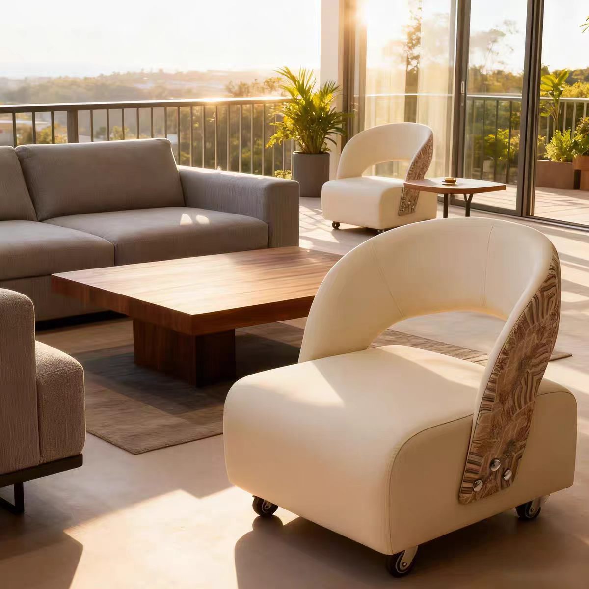 Light luxury, creative, wheeled, casual single-seater sofa chair for home use, suitable for study rooms, with a backrest, and designed by a popular designer