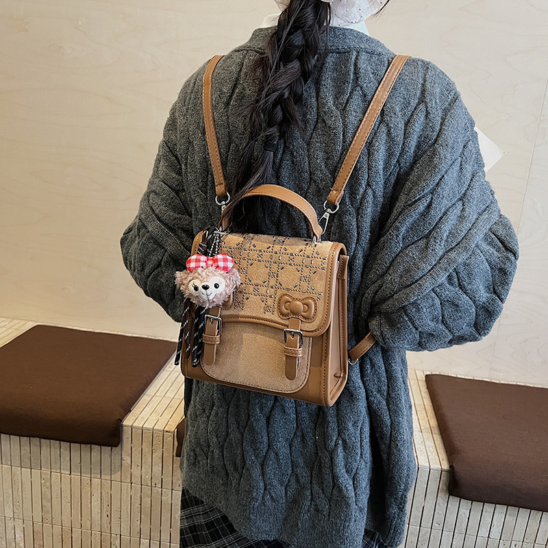 跨境复古学院双肩包包女秋冬新款镶钻柳钉多用少女书包高级感背包|undefined