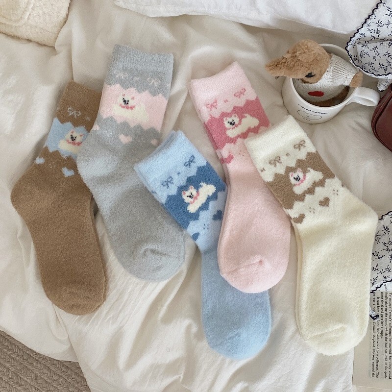 Cartoon Plush Socks Women's Mid-Calf Socks Autumn and Winter Fleece-Lined Warm Cute Bow Australian Velvet Winter Floor Sleep Socks Cartoon Plush Socks Women's Mid-Calf Socks Autumn and Winter Fleece-Lined Warm Cute Bow Australian Velvet Winter Floor Sleep Socks