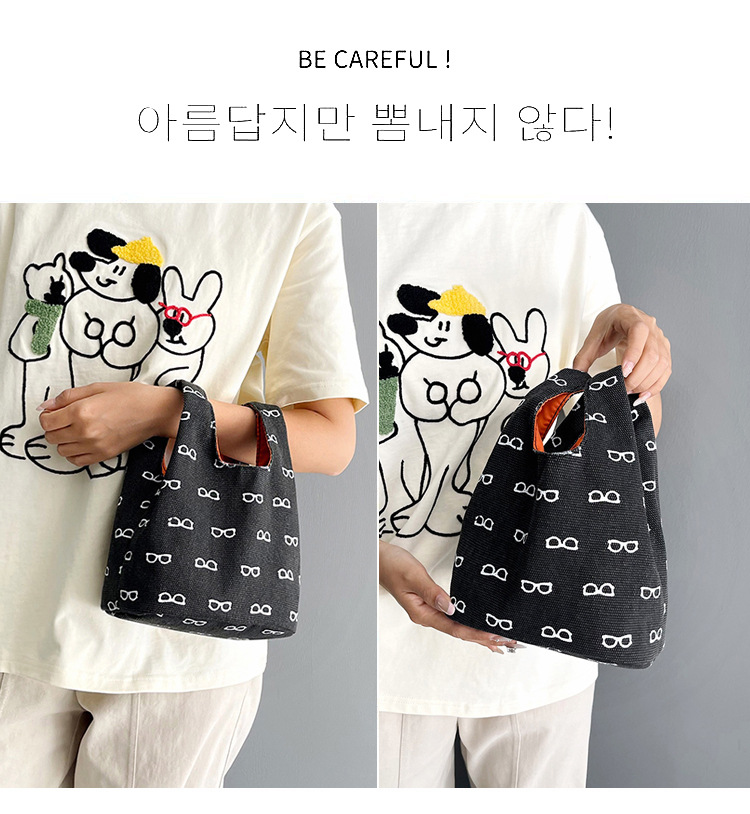 2025 New canvas handbag, a popular female cartoon bucket bag, versatile for Japan and South Korea, and an ins hand-held tote lunch box bag Specification drawing