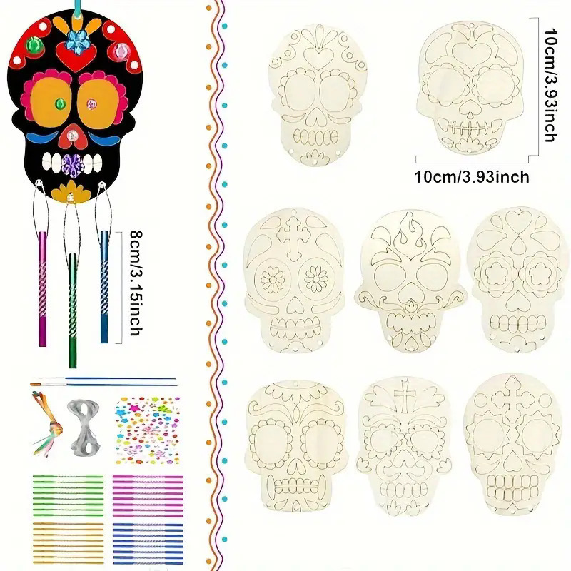 Children's DIY Graffiti Toys Wooden Crafts Handmade Painting Wood Board Handmade Skeleton Wind Bell Painting suit