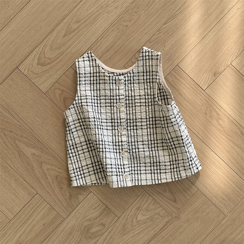 Ropa de bebé verano 2024 nueva ropa infantil coreana para niños chaleco de caballo cuadrado