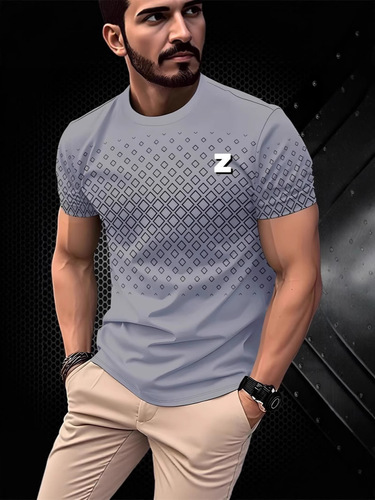 European and American foreign trade 2025 new fashion casual color-blocking 3D digital printing men's round neck short-sleeved T-shirt loose fit