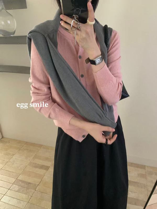 egg smile11色暖芯针织开衫基础款纯色软糯圆领温柔百搭长袖毛衣|undefined
