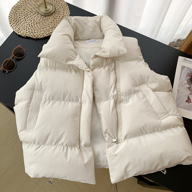 Abbigliamento da donna Giacca in cotone Gilet da donna in piumino Primavera e autunno Nuova versione coreana Gilet largo Collo alto Colore Panciotto in cotone Tendenza_voghion.com