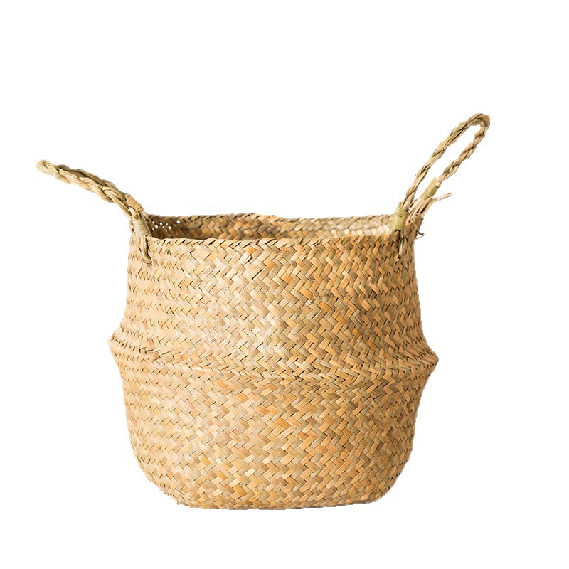 海草編み手提げかご 植物鉢 大容量折りたたみフラワーバスケット 手作り草編み家庭用品収納かご 卸売
