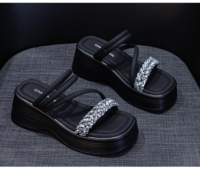 Dép sandal nữ quai chữ V đế dày tăng chiều cao, phong cách tiên nữ, đi được hai kiểu — M2902 màu đen, M2902 màu bạc, M2902 màu be chi tiết 29