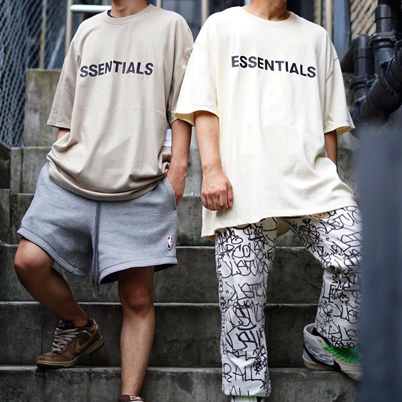 FOG multilínea ESSENTIALS HHH letras de silicona en el pecho suelta High Street verano camisetas de manga corta para hombres y mujeres marca de moda