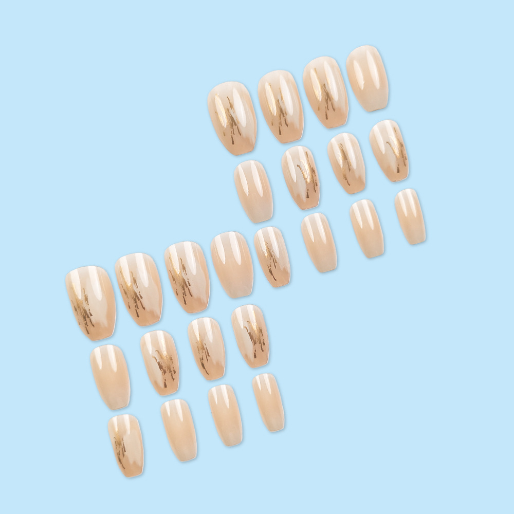 Otoño y invierno gradiente de champán para usar uñas simples Xiangfei brillante manicure 24 piezas de manicure falsas. image 4