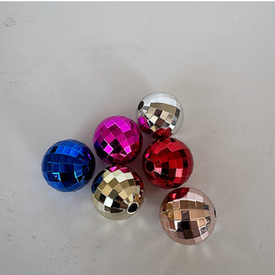 Cross-Border New Popular 3cm Electroplated Ps Plastic Checkered Ball with Two Ends through Handicrafts Straw Decorative Ball Stationery Accessories