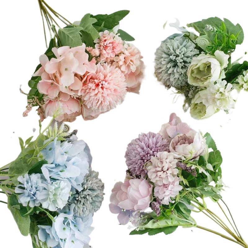 ！玫瑰绣球花花假花客厅餐桌装饰摆设塑料花拍照道具套装|undefined
