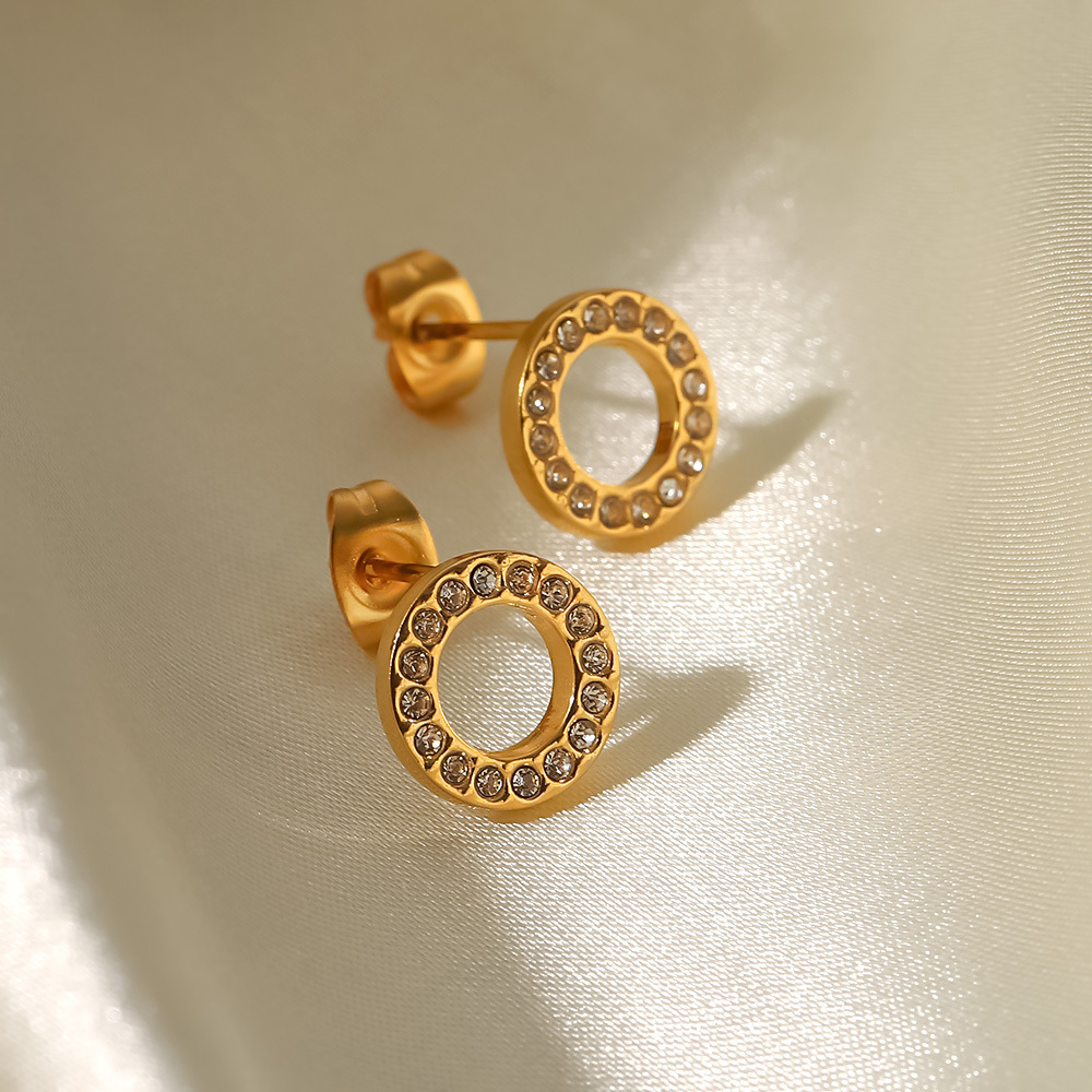 Simple Style Round Stainless Steel Earrings Inlay Zircon Stainless Steel Earrings display picture 1