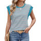Amazon Europe and the United States cross-border foreign trade 2025 spring and summer new striped color contrast round neck loose short sleeve T-shirt top women