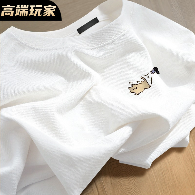 100% Pure Cotton Round Neck Short-Sleeved T-Shirt Summer Loose Printed Top Short-Sleeved Men's T-Shirt Pure Cotton Summer New Style