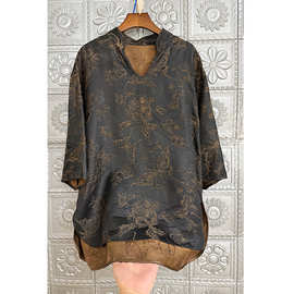 189中式风真丝香云纱提花上衣,S M L XL XXL，南油特价，不退不换