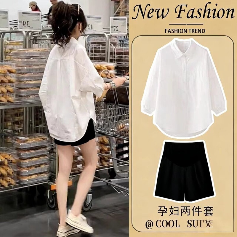 Maternity Wear for Pregnant Women in Summer, Belly-Supporting Shorts, New Summer Style, Thin and Fashionable, Loose-Fitting Short-Sleeved Tops That Cover the Belly