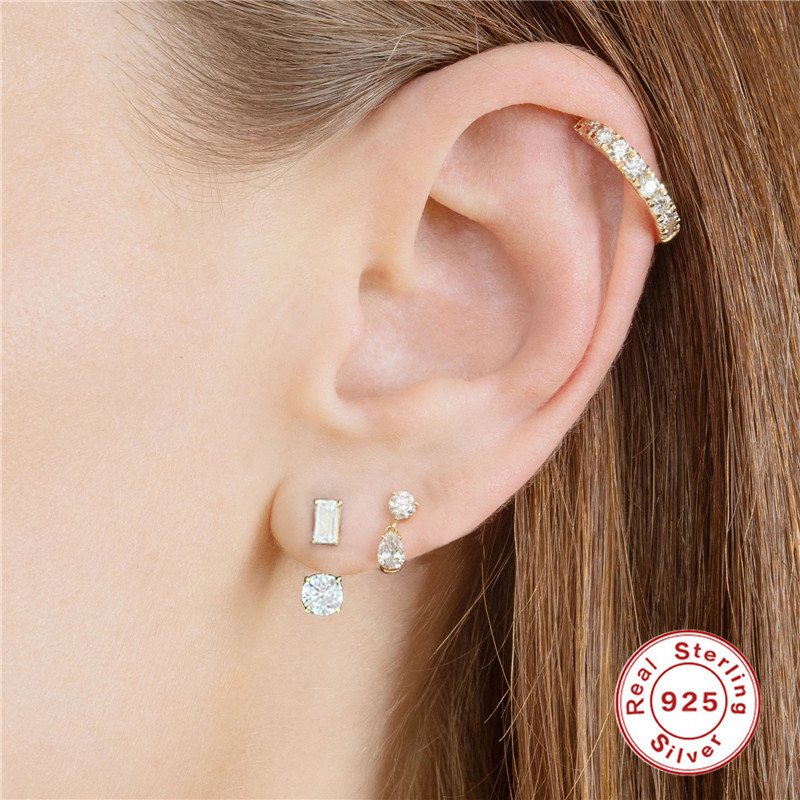 Fashion Geometric Sterling Silver Plating Inlay Zircon Ear Studs 1 Pair